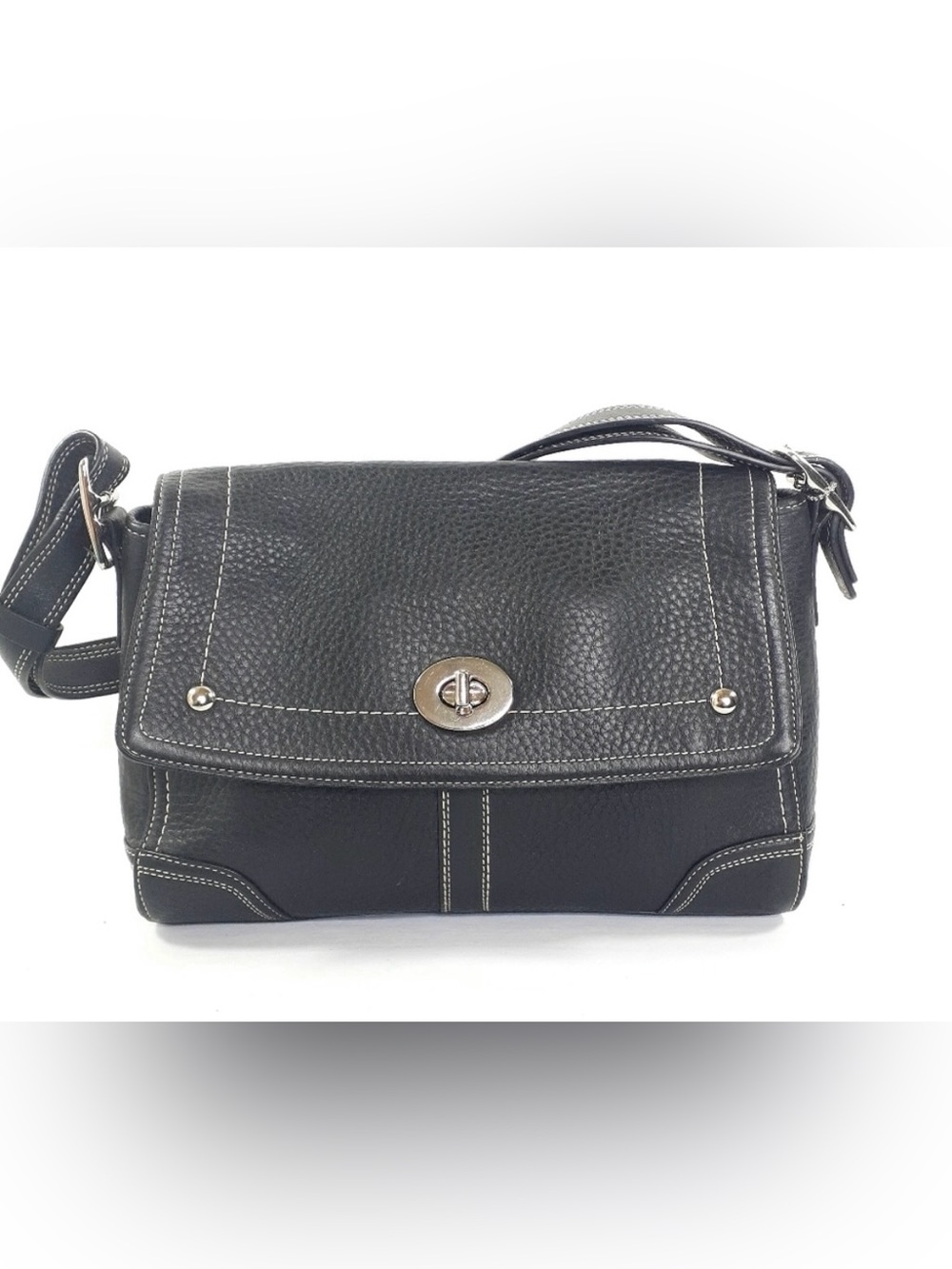 GUC COACH BLACK HAMILTON FLAP FRONT TURNLOCK SHOULDER/CROSSBODY BAG